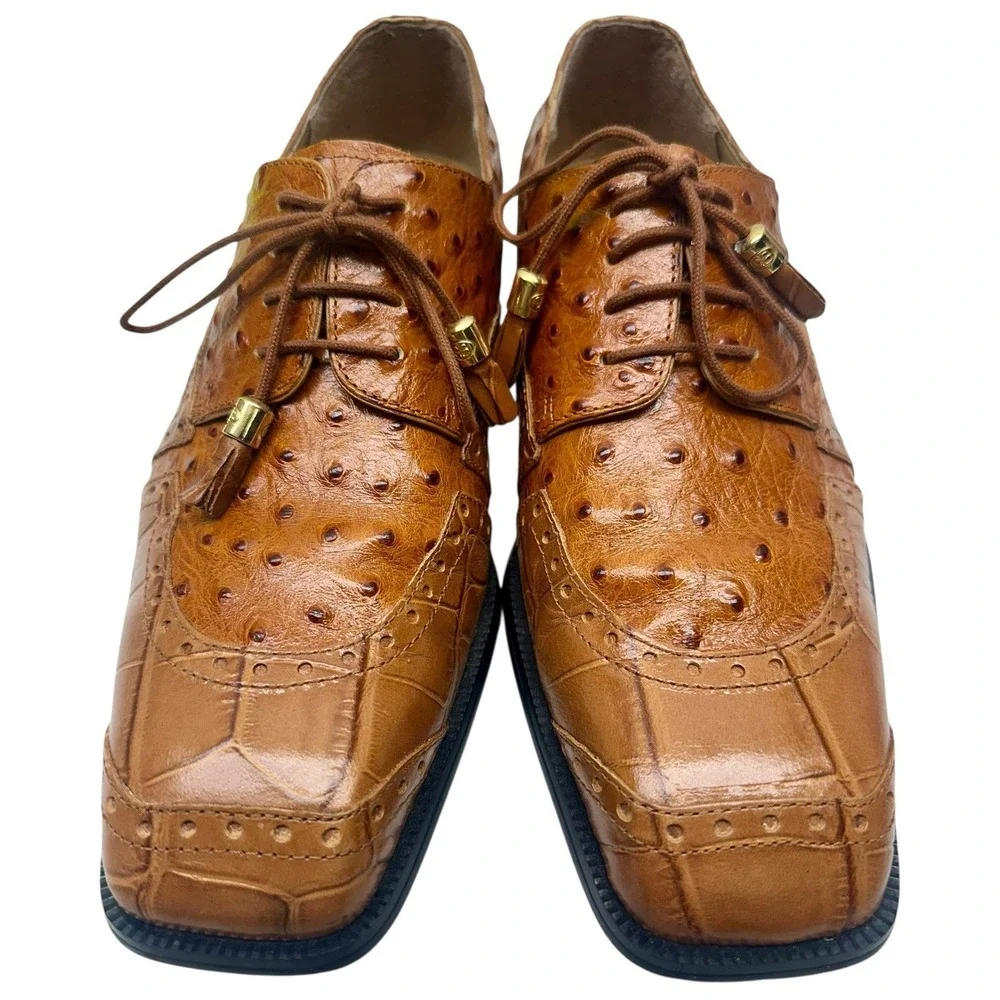Giorgio Brutini Brown Leather Ostrich/Croc Print Oxfords Size 9.5M 155604‎